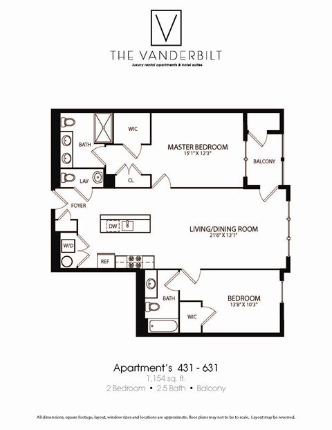 Floor plan for 2 beds, 2.5 baths, 1134 sqft